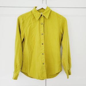 Vintage Ann Taylor Neon Green Yellow 100% Silk Button Down Blouse